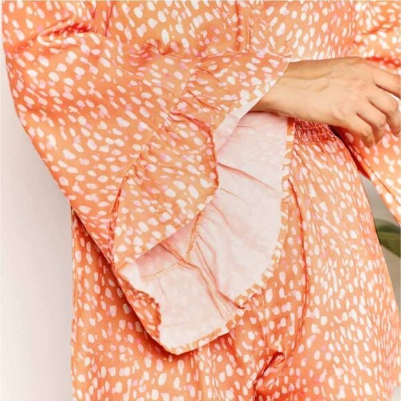 <<3/$30>> Vibrant Retro  Flare Sleeve Surplice Orange White Romper sz L - Picture 4 of 5